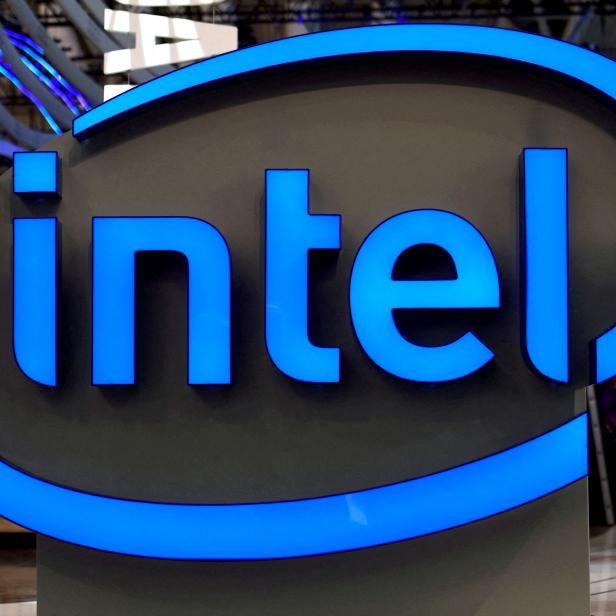 FILE PHOTO: Intel's logo is pictured during preparations at the CeBit computer fair in Hanover