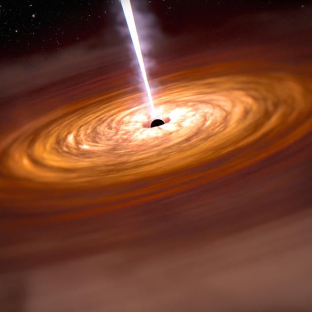 Eine Simulation eines Quasars mit Schwarzem Loch.