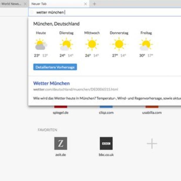 Ein Browserfenster zeigt die Wettervorhersage für München.