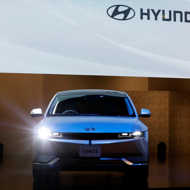 FILE PHOTO: Hyundai Motor's IONIQ 5 is displayed at Hyundai Mobility Japan's news conference in Tokyo