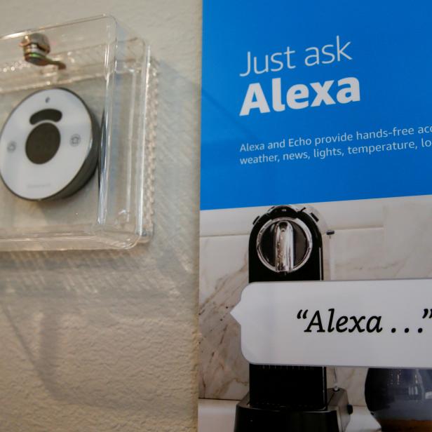 FILE PHOTO: Prompts on how to use Amazon's Alexa personal assistant are seen in an Amazon experience center in Vallejo