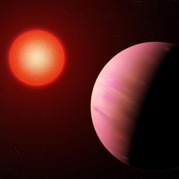Ein Exoplanet umkreist einen roten Zwergstern.