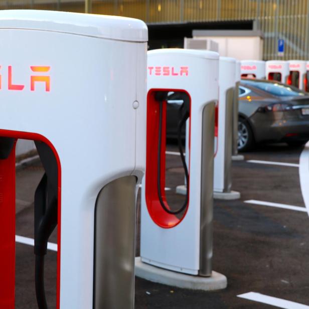 Tesla Supercharger stations are seen near Affoltern am Albis