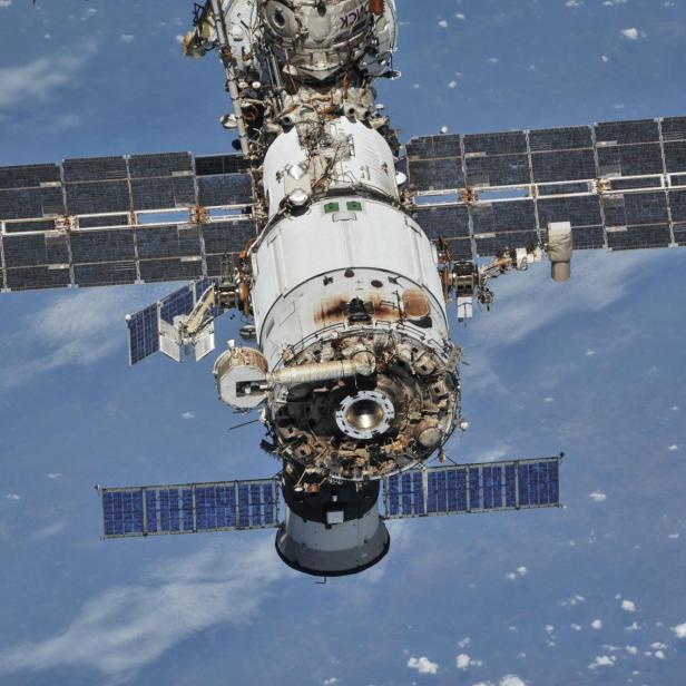 FILE PHOTO: ISS photographed by Expedition 56 crew members from a Soyuz spacecraft after undocking