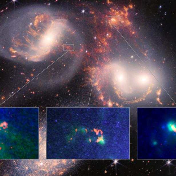 Eine Schockwelle in der Galaxien-Konstellation Stephans Quintet löst mehrere bisher unbekannte Phänomene aus