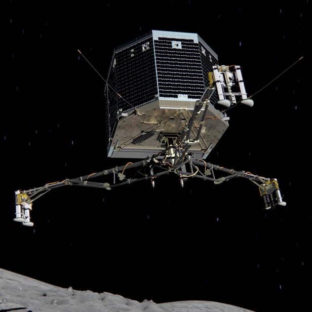 Philae in einer Darstellung der Landung auf dem Kometen 67P Tschurjumow-Gerasimenko