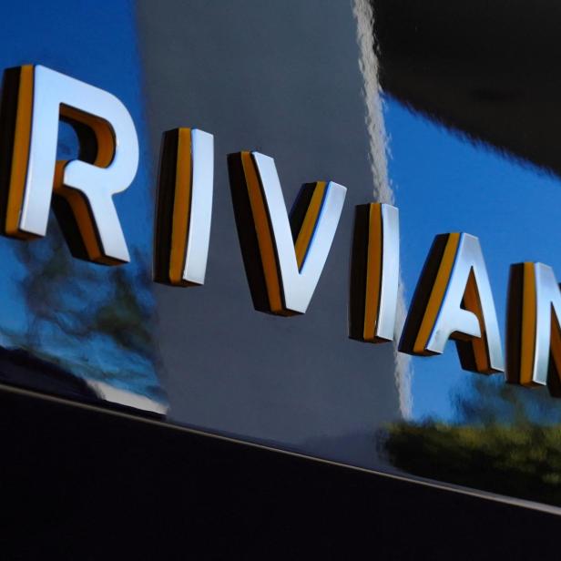 The Rivian name is shown on one of their new electic SUV vehicles in California