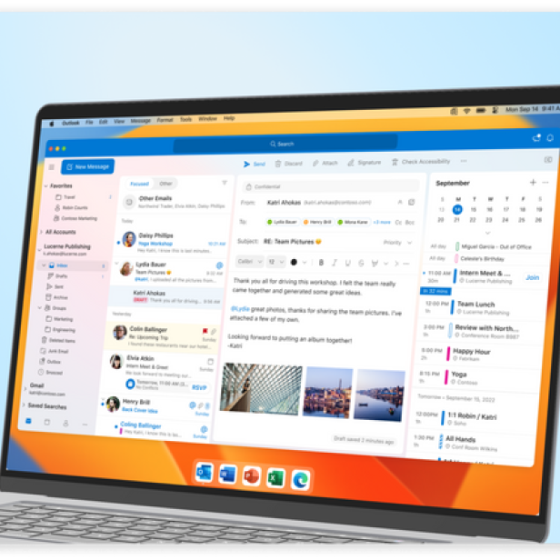 Ein Laptop zeigt die Benutzeroberfläche von Outlook für Mac.