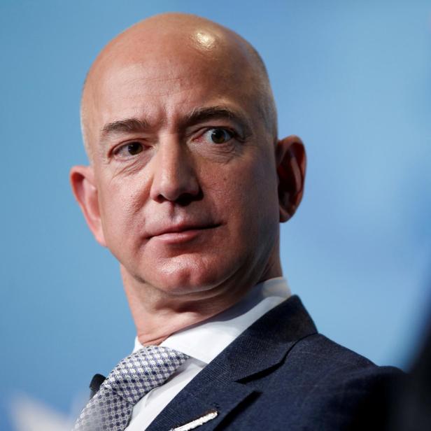 FILE PHOTO: Jeff Bezos, founder of Blue Origin and CEO of Amazon, speaks about the future plans of Blue Origin in Washington