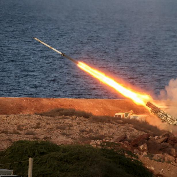 A missile is launched during a joint exercise called the 'Great Prophet 17', in the southwest of Iran