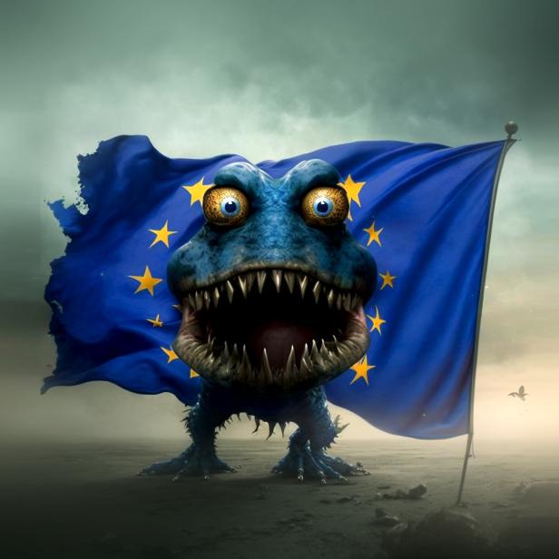 Die Bild-KI Midjourney stellt sich so ein &quot;KI-Monster&quot; vor, das von der EU reguliert werden muss