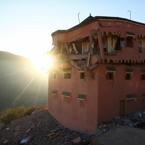 Ein Hotel im Marokko, das durch das Erdbeben beschädigt wurde