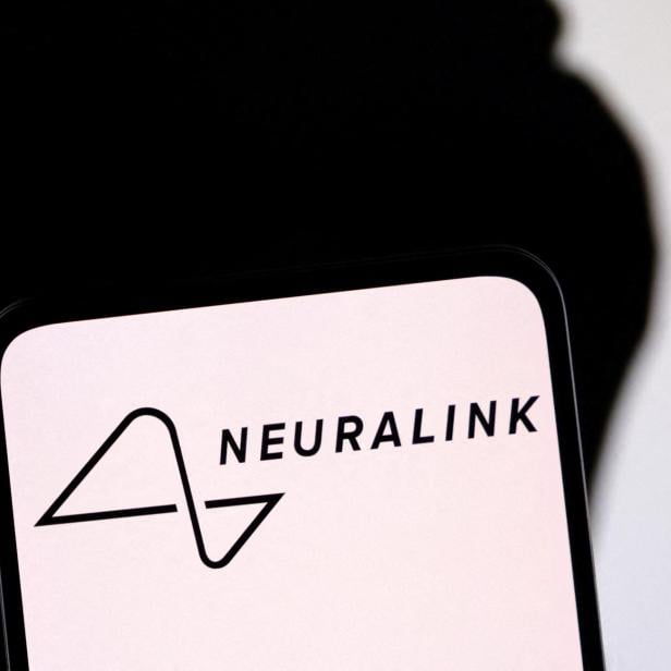 Illustration shows Neuralink logo and Elon Musk silhouette