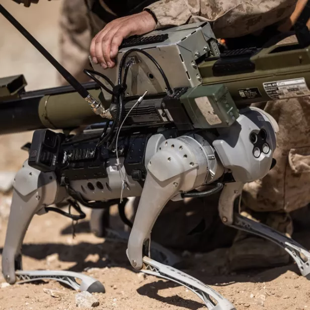 Der Roboterhund kann mit einem Raketenwerfer ausgestattet werden.