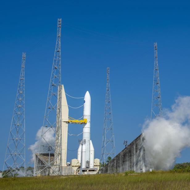 Hot-Fire Test der Ariane 6 Trägerrakete in Kourou, Französisch-Guyana