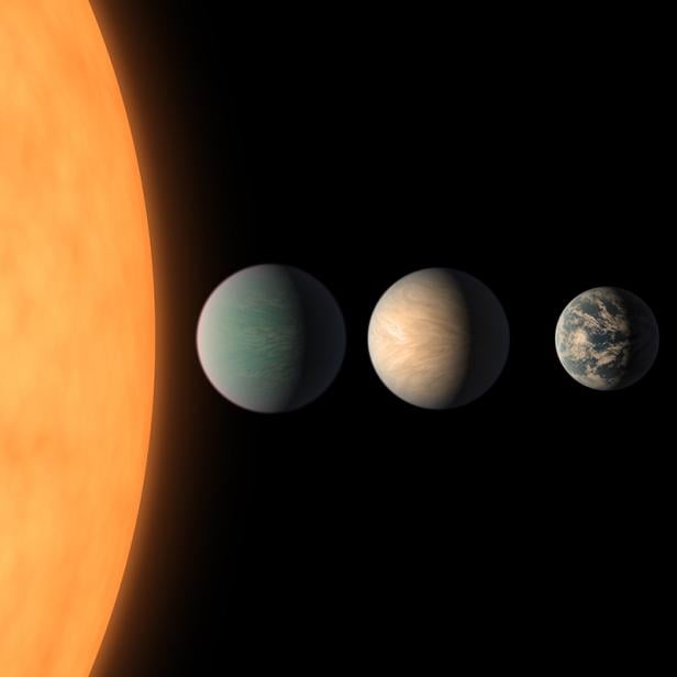 Unter den 7 Planeten des Systems TRAPPIST-1 könnte auch ein Bewohnbarer sein (künstlerische Darstellung)