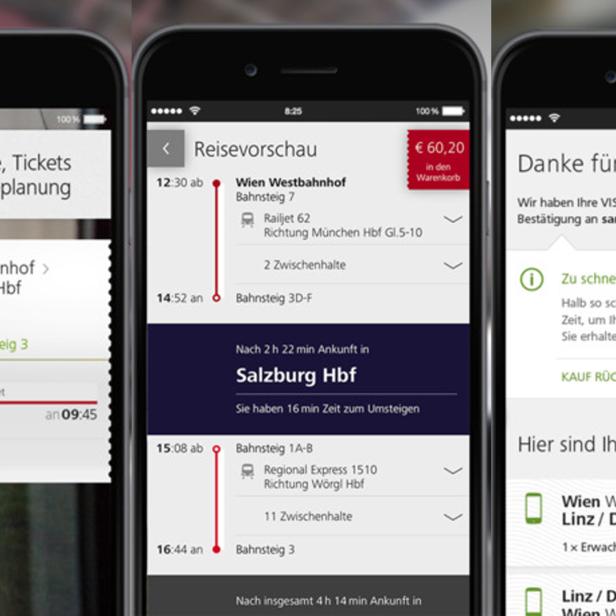 Die neue ÖBB App: Startseite, Reisevorschau und Kaufbestätigung samt &quot;Undo&quot;-Funktion