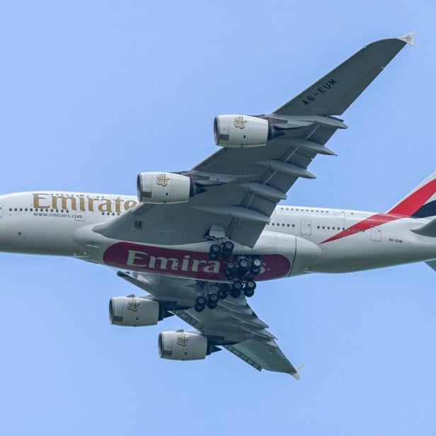 Emirates A380 in der Luft