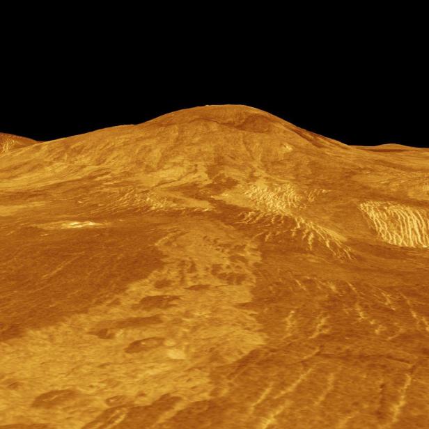 Ein 3D-Modell der Venus mit den Lavaströmen am Fuße des Sif Mons.