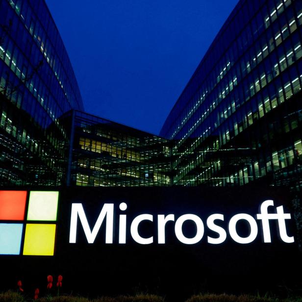 FILE PHOTO: A Microsoft logo is seen in Issy-les-Moulineaux near Paris