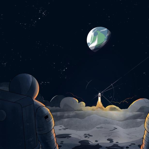 NASA-Illustration aus der &quot;You are going&quot;-Reihe zeigt 2 Astronauten auf dem Mond