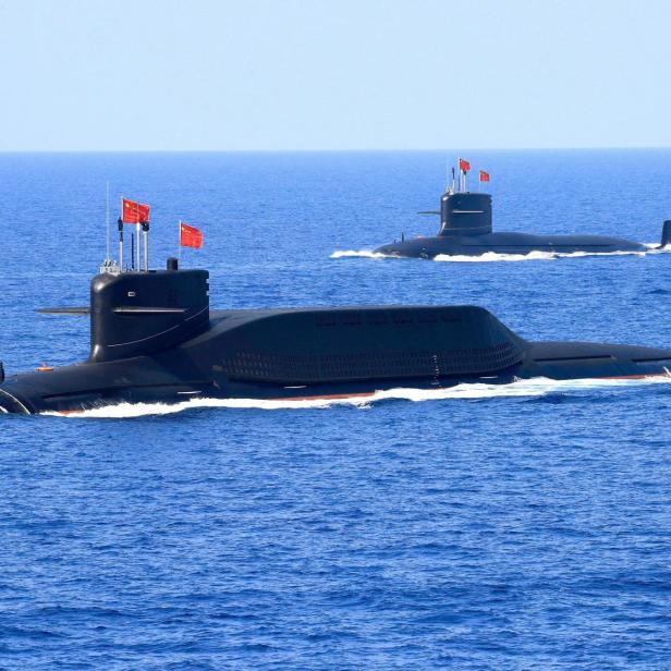 Nuclear-powered Type 094A Jin-class ballistic missile submarine of the Chinese People's Liberation Army (PLA) Navy is seen during a military display in the South China Sea