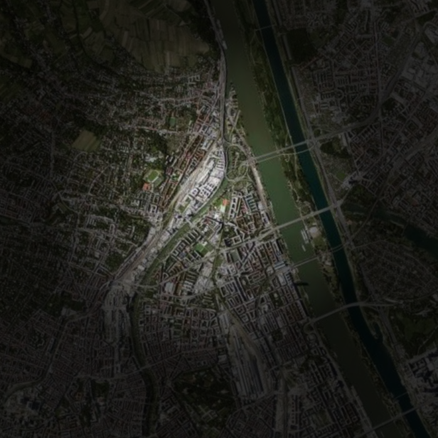 Ein Satellitenbild mit einem hell erleuchteten Bereich.