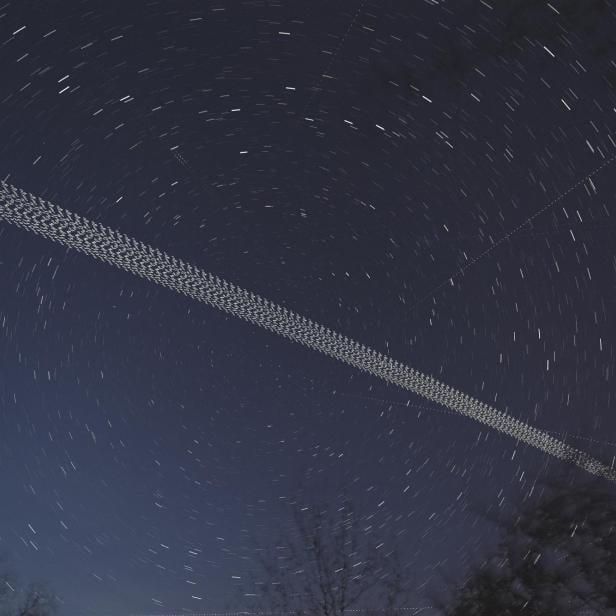 Starlink satellites in the night sky over Austria