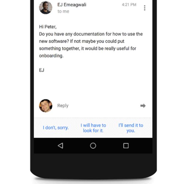 Google Inbox schlägt automatische Antworten auf E-Mails vor