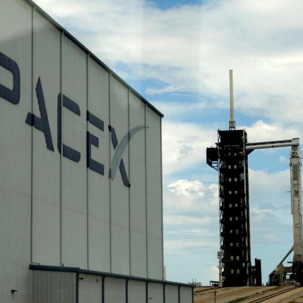 FILE PHOTO: A SpaceX Falcon 9 rocket is prepared for launch of Polaris Dawn, a private human spaceflight mission, at the Kennedy Space Center in Cape Canaveral