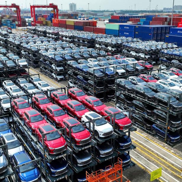 Autos des chinesischen Herstellers BYD am Hafen bevor sie verschifft werden. 