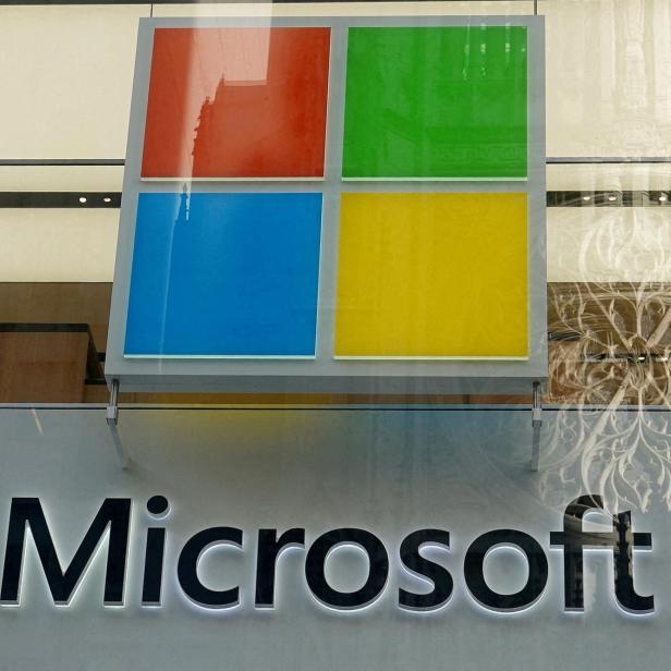 FILE PHOTO: A Microsoft logo is pictured on a store in New York