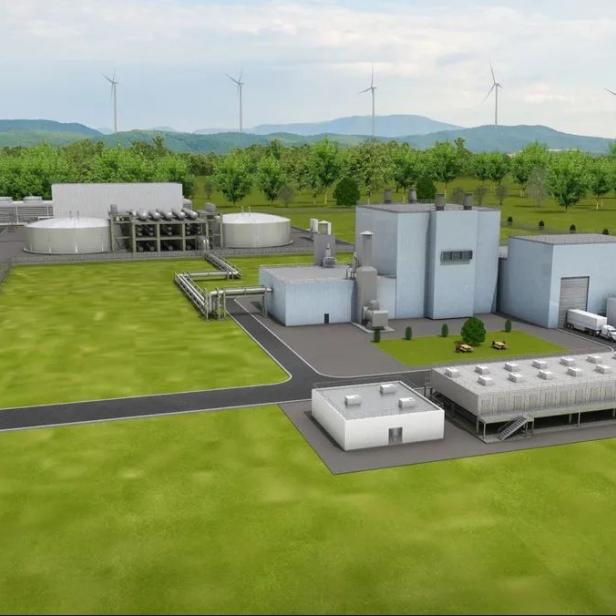 Rendering zeigt, wie das fertige Kraftwerk von TerraPower aussehen soll.