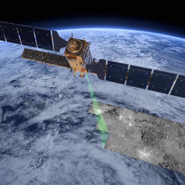 Copernicus Sentinel-1 Satellit mit Blick auf die Erde. 