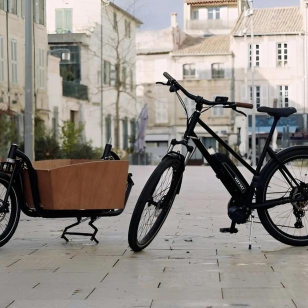 Das "Frolic" E-Bike mit optionalem Lasten-Element daneben