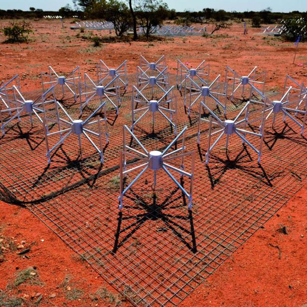 Mit diesen Antennen des Murchison Widefield Array ist in der Wüste von Westaustralien.