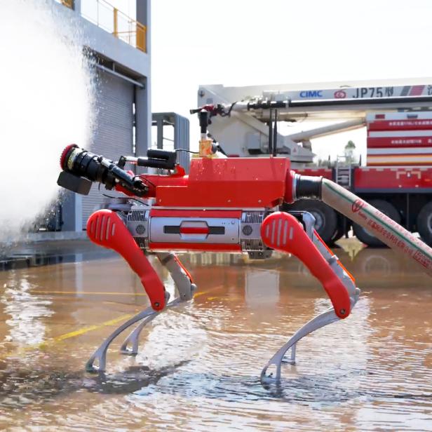 Robohund mit Wasserkanone