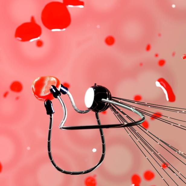 Nanotechnology, Robot healing in blood cells. 3d render.