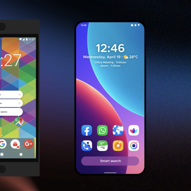 Oberfläche des Nova Launchers neben der Oberfläche des Smart Launchers