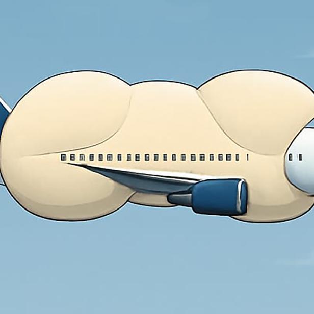 KI-generierte Grafik eines fliegenden Flugzeugs mit Airbag.