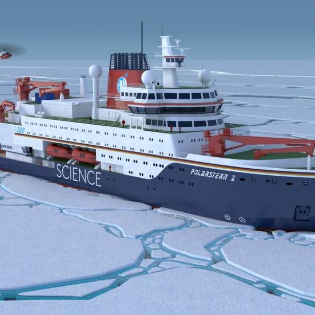 Eine Visualisierung des Polarstern 2 umgeben von Eis.