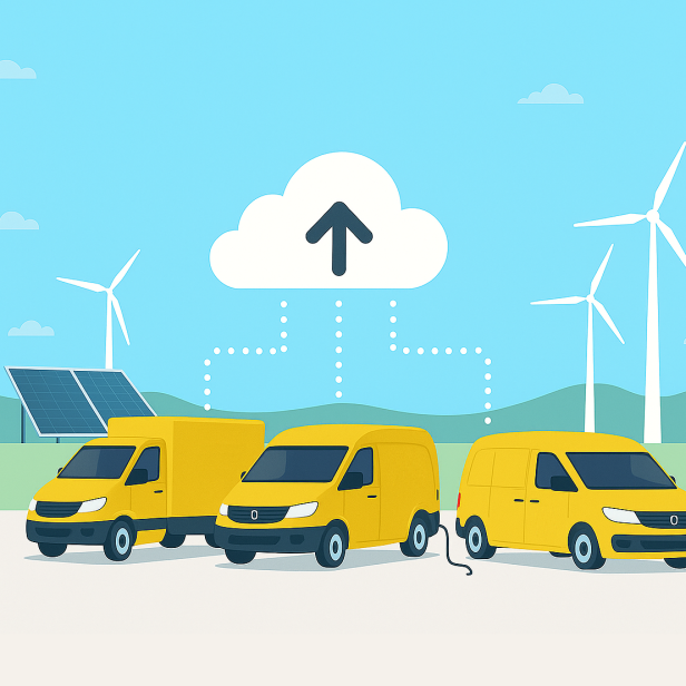 Die Daten der Flotte und des Stromnetzes werden in der Cloud verarbeitet. (KI-generiert)