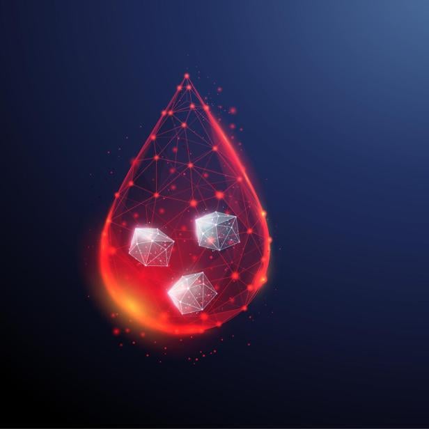 Illustration eines Bluttropfens mit Zuckerwürfeln darin