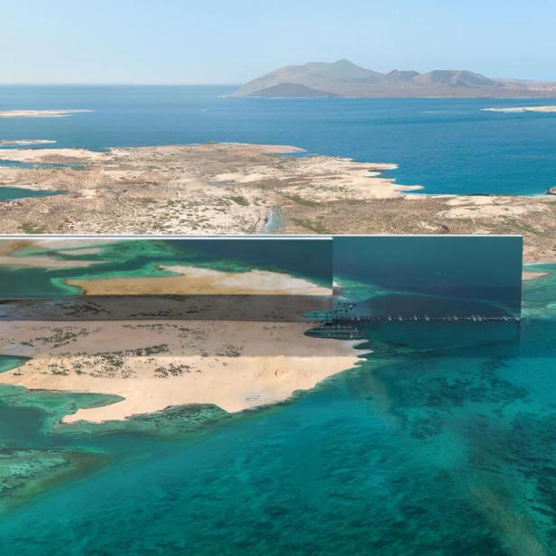 Die Linienstadt umgeben von Meer 