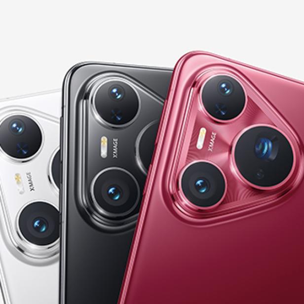 Die Pura 80 Serie von Huawei; ein weißes, ein schwarzes und ein weinrotes Smartphone
