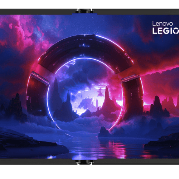 Das Legion Go Fold mit aufgeklapptem Display im Querformat.