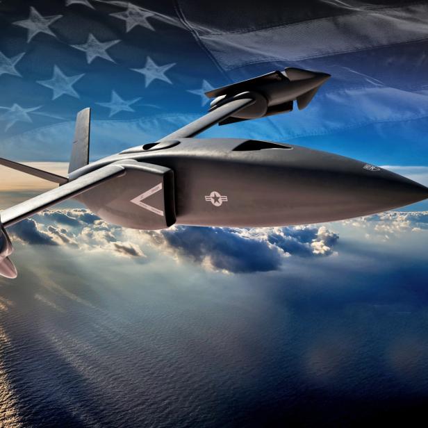Eine Grafik des Flugzeugs X-76, das über dem Meer fliegt
