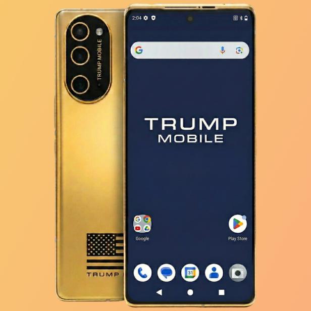 goldenes Mobiltelefon der Marke Trump Mobile