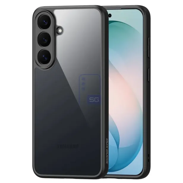 Zwei Samsung-Smartphones mit schwarzer Schutzhülle und flachem Display nebeneinander.