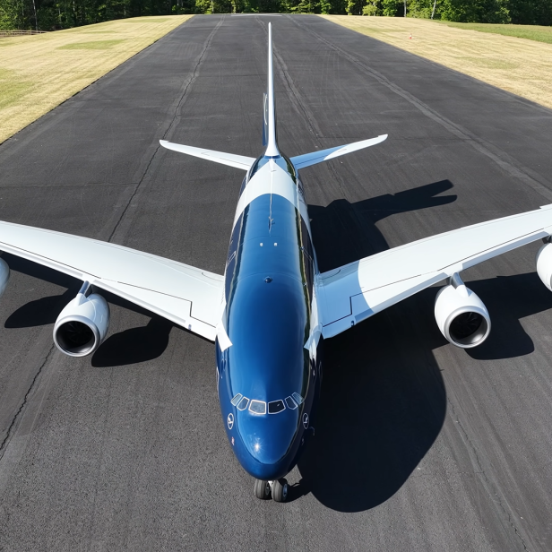 Das riesige A380-Modell von Ramy RC im Lufthansa-Jubiläumsdesign steht auf einer Startbahn des Privatgeländes von Tyler Perry in Atlanta.